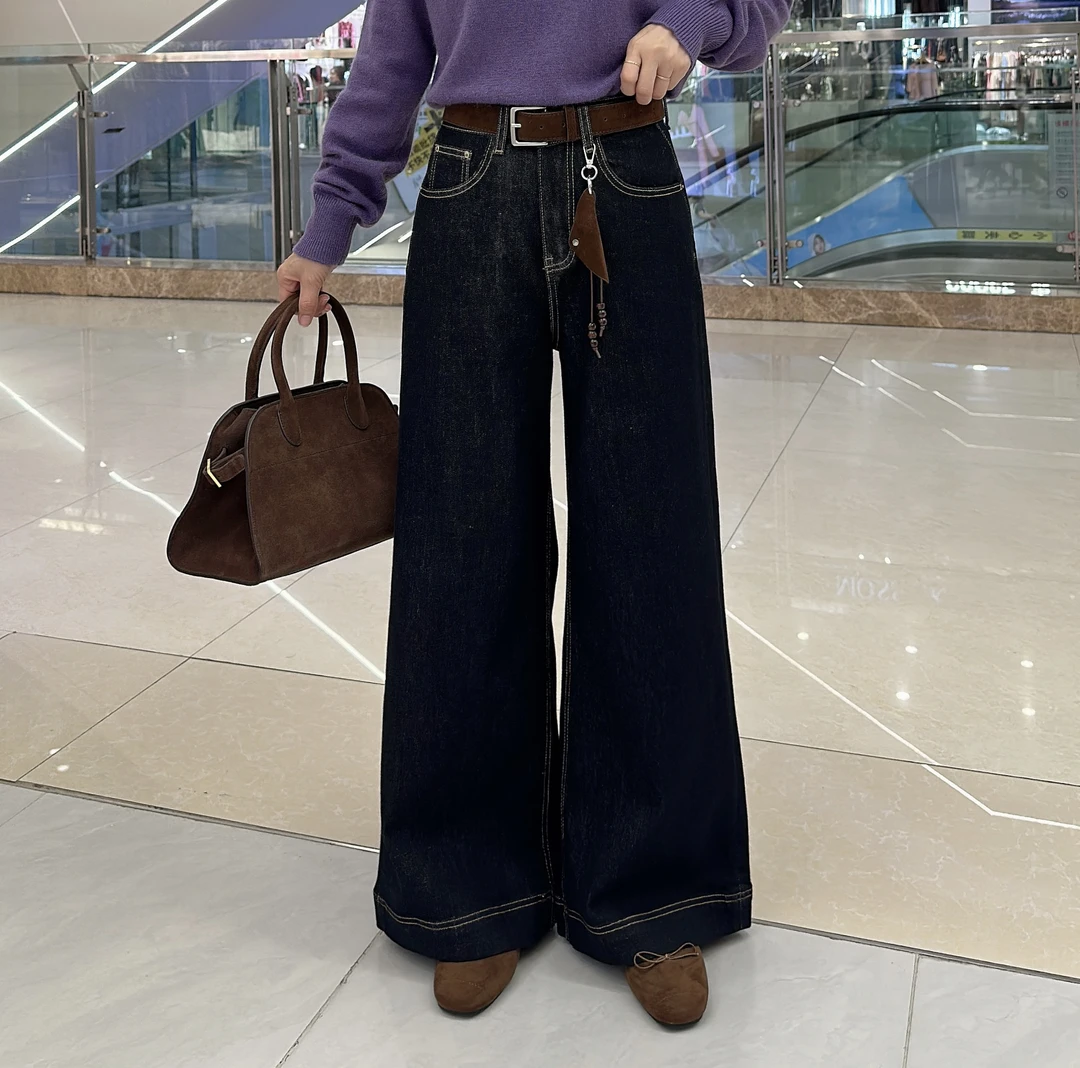 高腰宽松百搭阔腿牛仔裤秋季新款复古风时髦显瘦