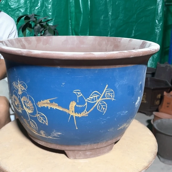 42蓝色牡丹花花盆花盆