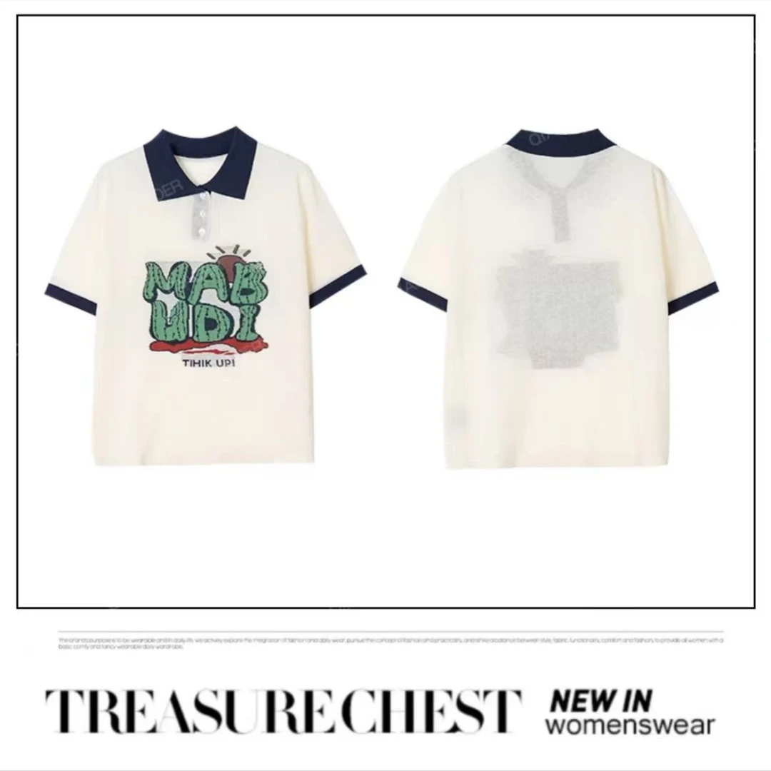 仙人掌丨绵羊毛Polo领美式高街针织衫上衣短袖49355