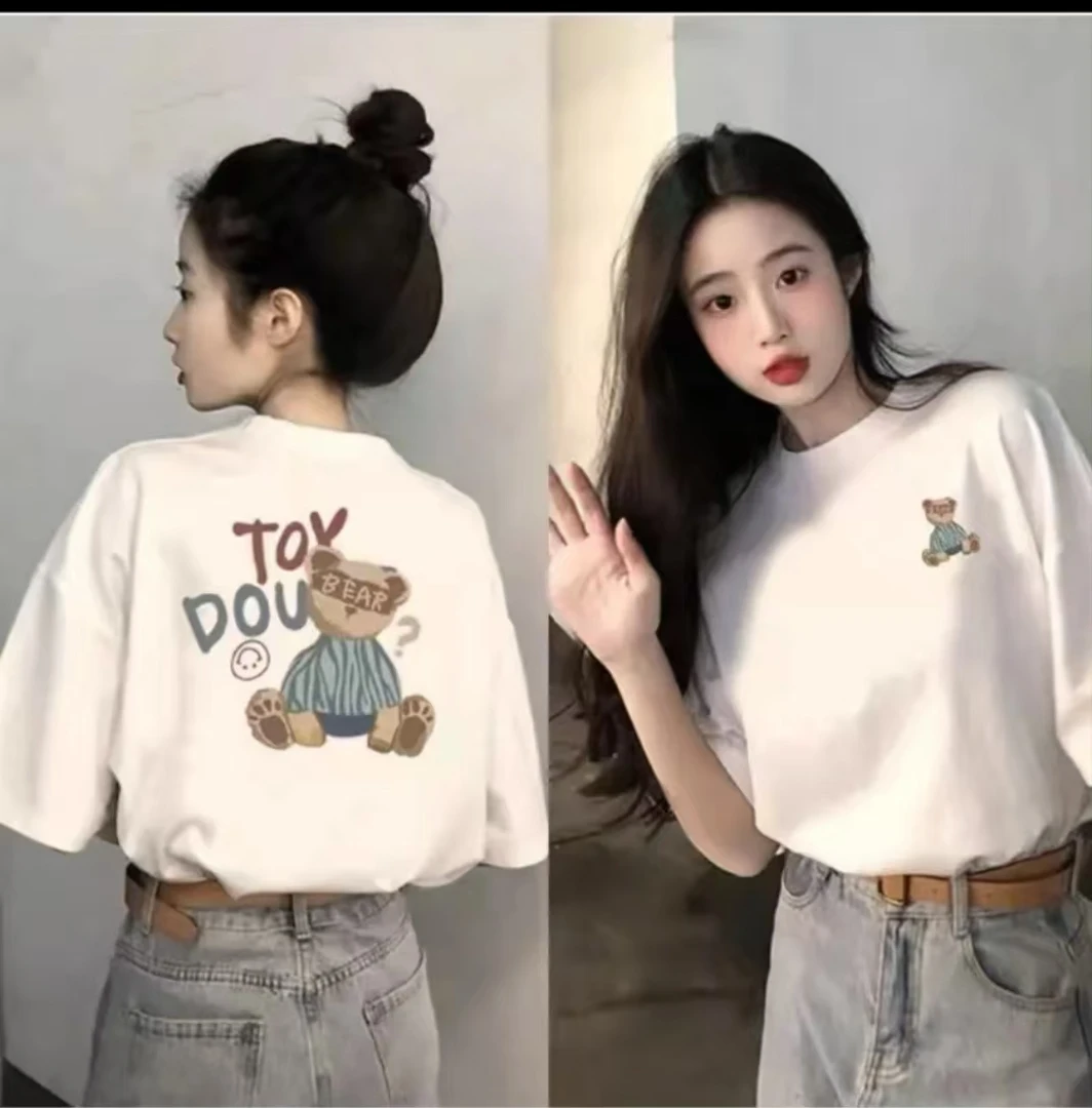 夏季时尚宽松印花潮流春夏卡通圆领设计感短袖-TO熊-AB面
