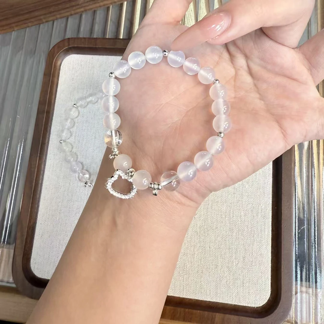 天然白水晶蓝玉髓kt猫手串