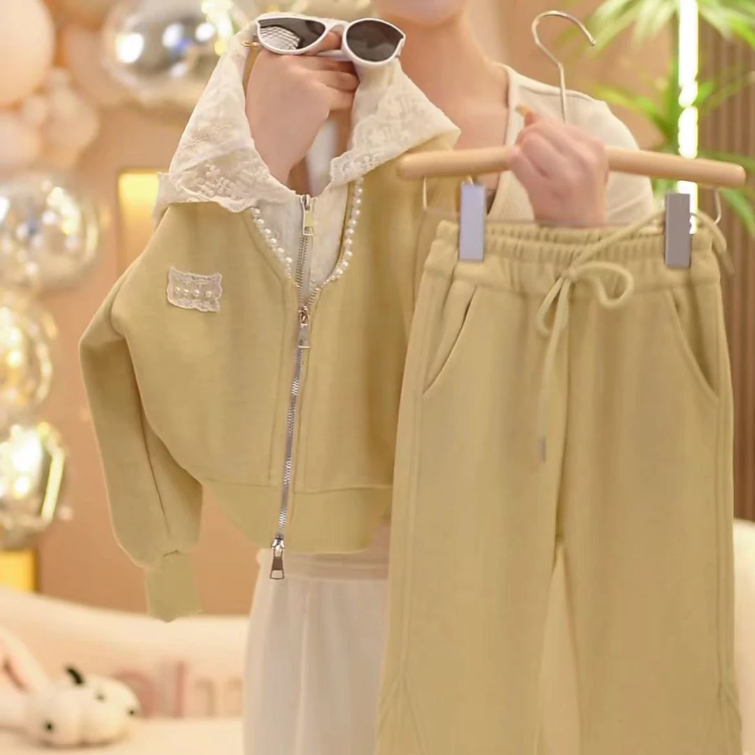 尚品琳2504森系春季宽松外套春秋休闲套装童装卫衣女百搭套头拉链