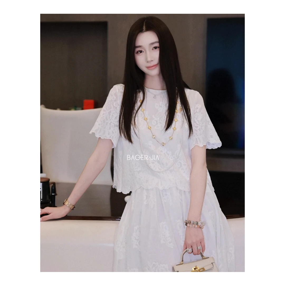 26-【白雪绮梦】宝儿家BF56025103春夏浪漫蔷薇梅花绣花丝麻上衣裙