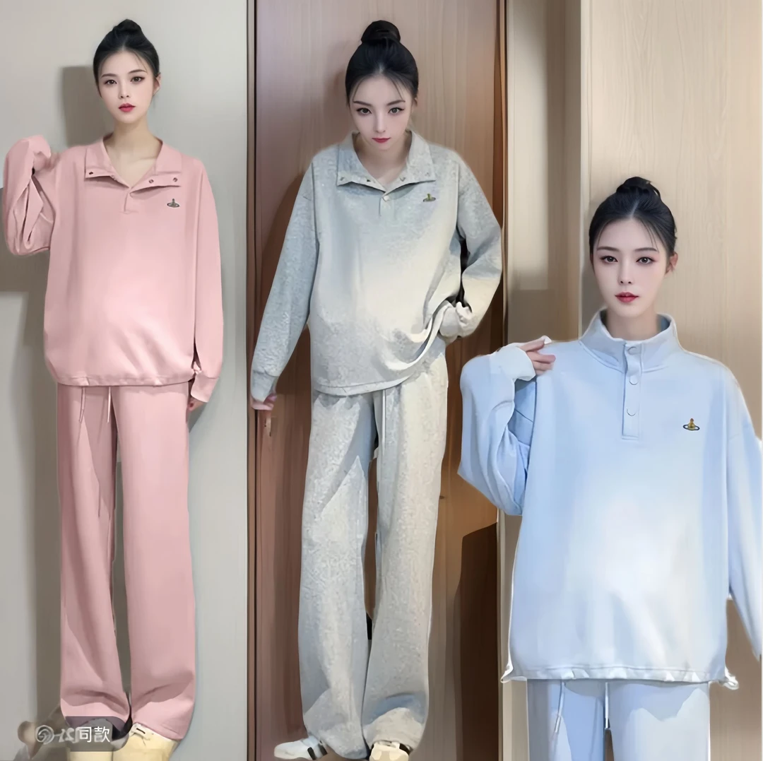 R82#2.17 孕妇春装套装2025新款翻领套装