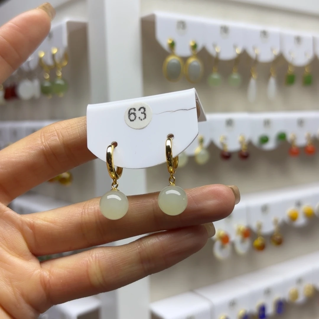 和田玉银S925镶嵌耳饰