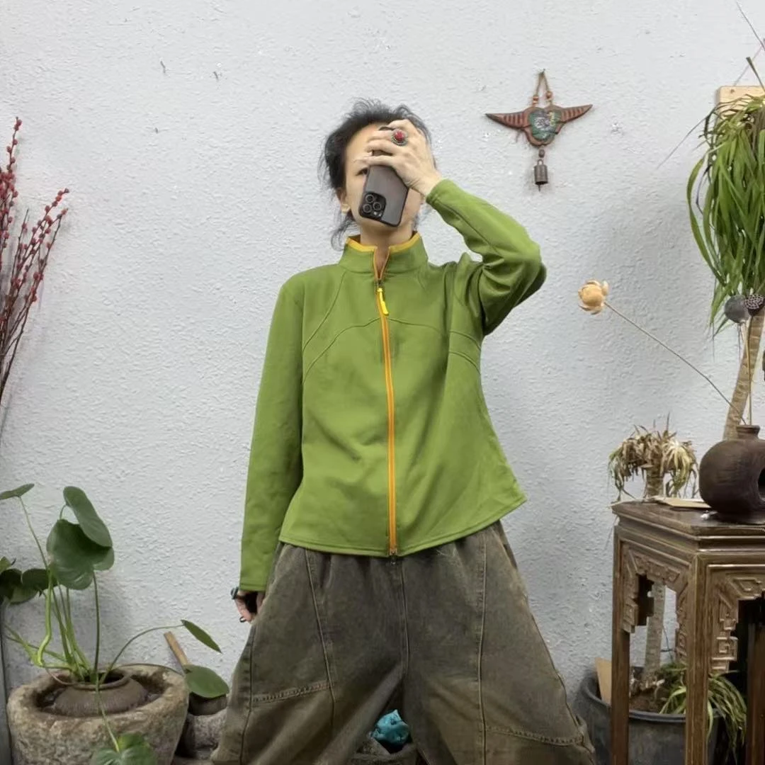 25003胸口斜线立领拉链开衫上衣（长57胸围112
