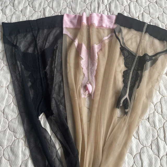 核心纺超薄反抓连裤袜妇女的反暴露长袜安裤性感绣花蝴蝶裆黑
