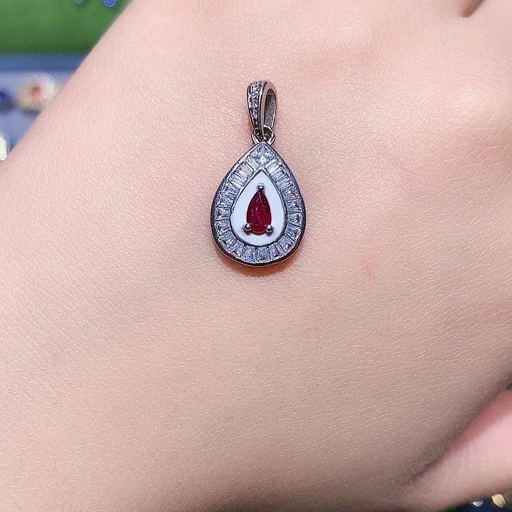红宝石颈饰银S925镶嵌