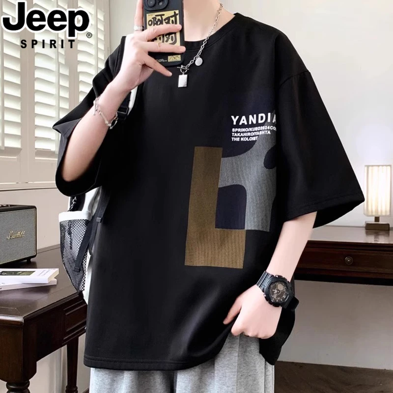 JEEPSPIRIT吉普黑色短袖t恤男士夏季潮美式宽松大码卫衣长袖秋冬