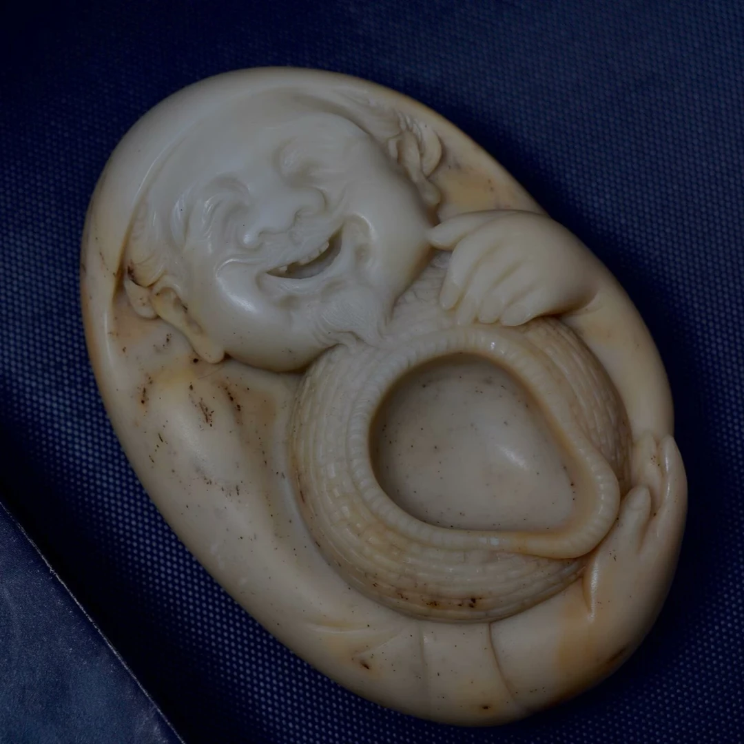 千石原石原创手工雕刻地主老财烟托可养可玩可摆茶宠摆件国风家用