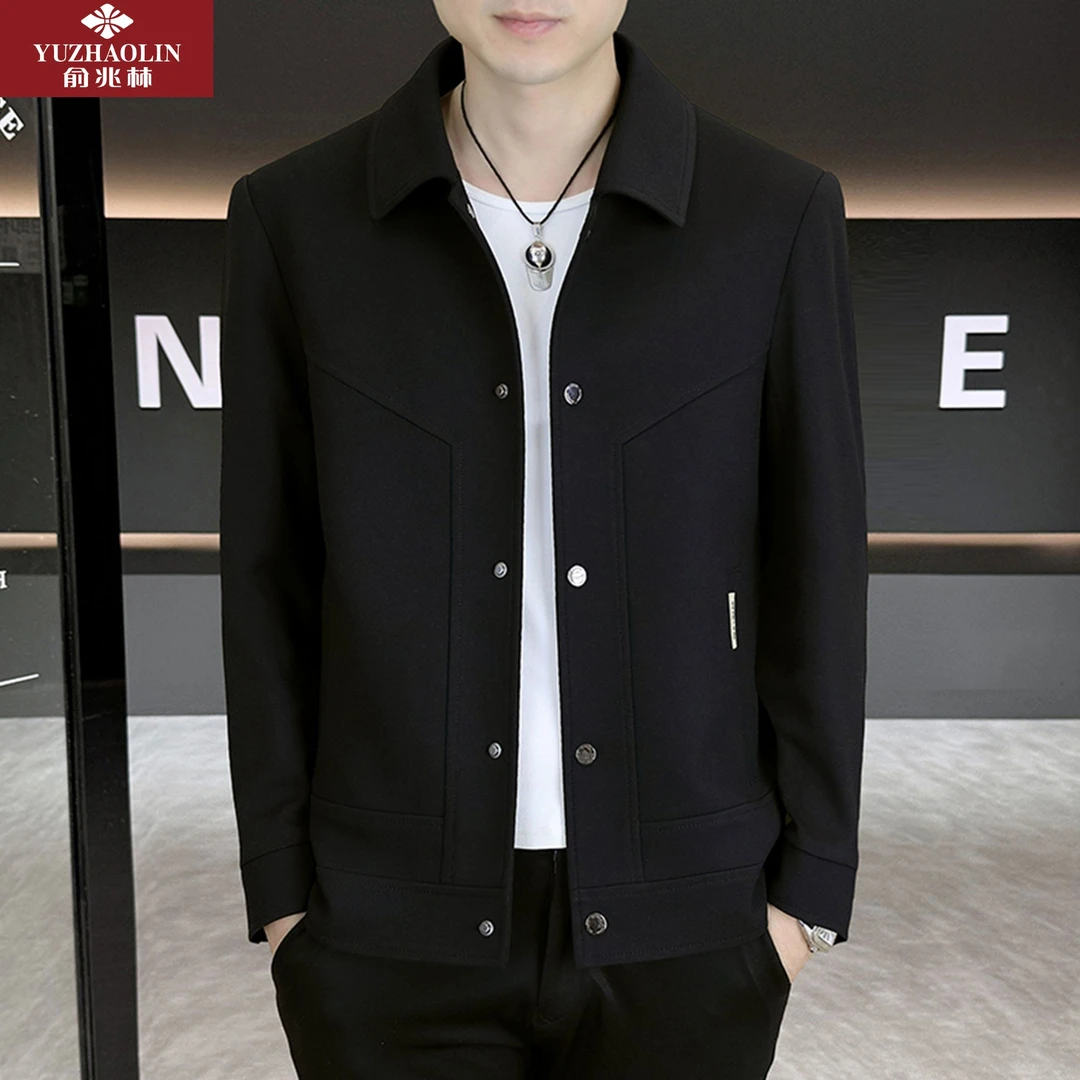 俞兆林男士外套春秋季新款休闲百搭拼接纯色翻领夹克时尚韩版上衣