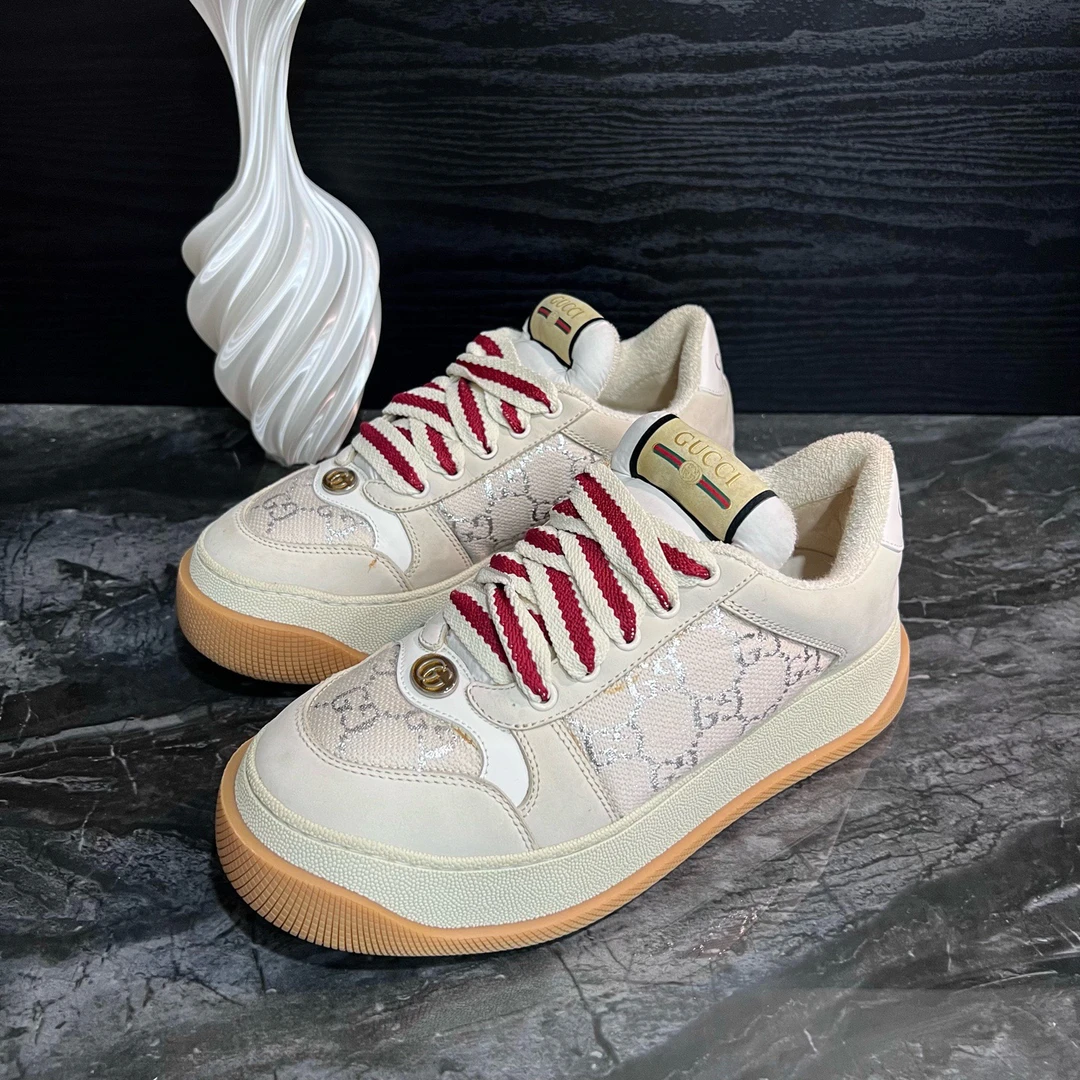 99新 GUCCI/古驰 2237/38码/闪粉满印胖丁休闲鞋