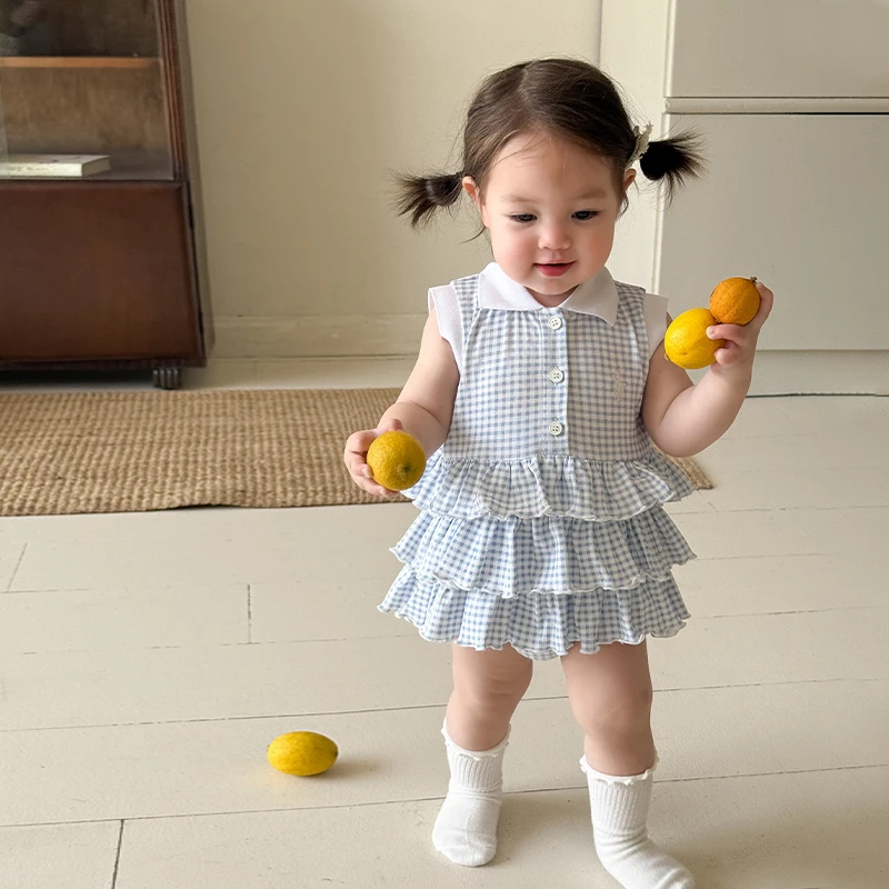 婴儿衣服夏包屁蛋糕公主裙2025新款女童A类娃娃领连体衣宝宝爬服