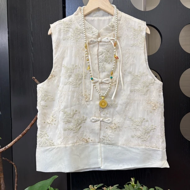 “琵芭盘扣国潮风”马甲绣花定制款乔其纱马甲文艺