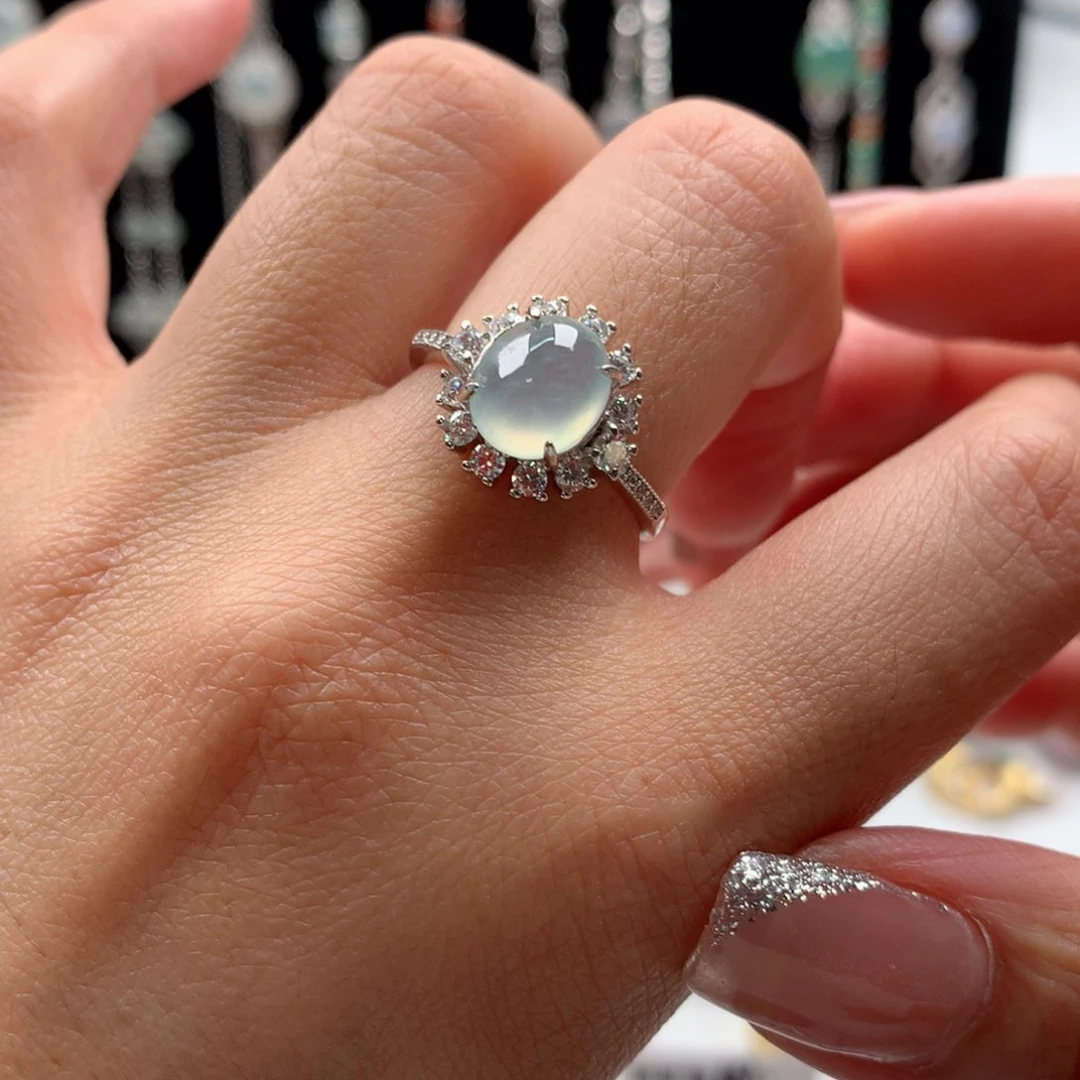 翡翠戒指银S925镶嵌234445