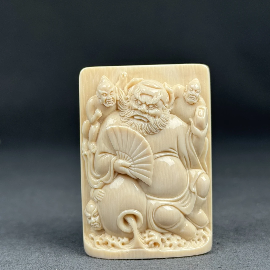 H92-64天然猛犸 雕刻钟馗38*54*19mm一物一图 假一罚十