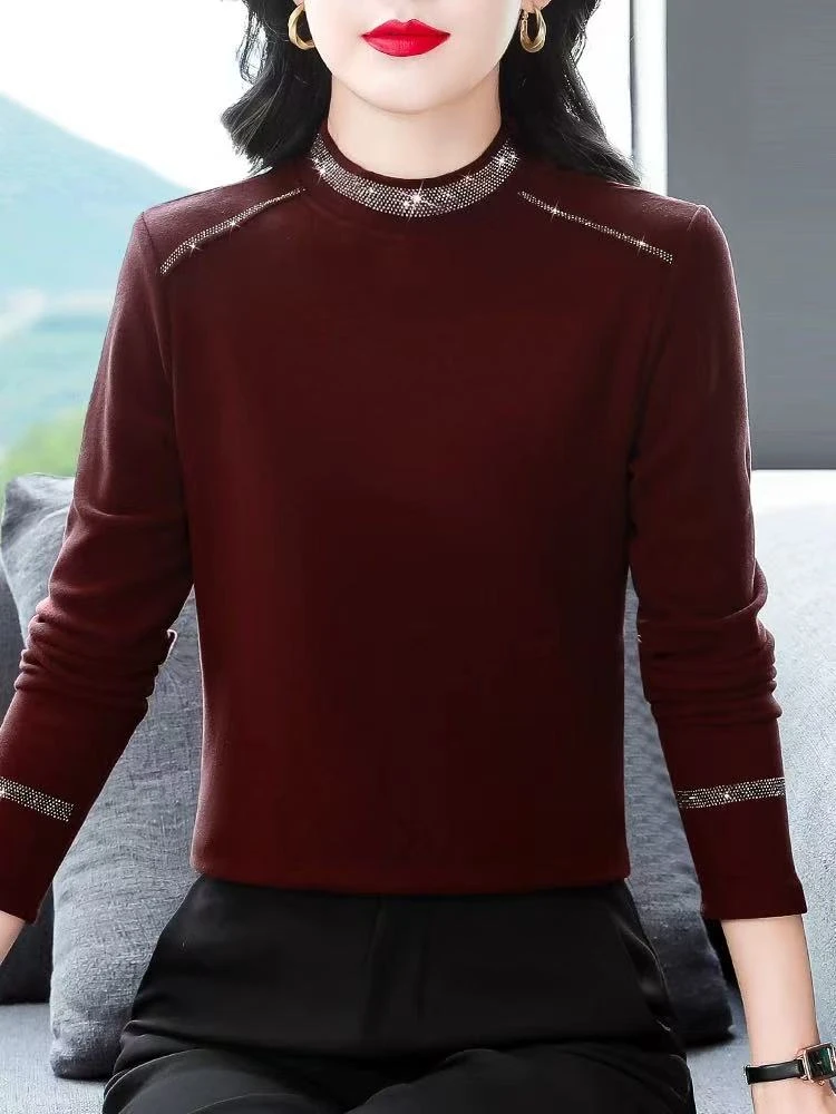 恒鑫安时尚项圈烫钻气质百搭双面绒小衫