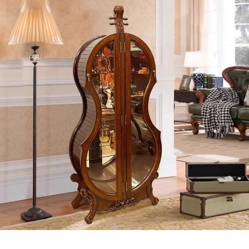 美式实木大提琴酒柜展示柜带玻璃高档复古艺术欧式奢华简约玄关