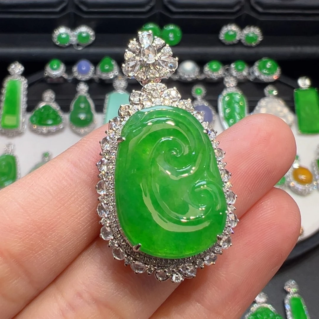 翡翠18K金镶嵌吊坠(不含链)开*呀收到货48小时鉴赏期