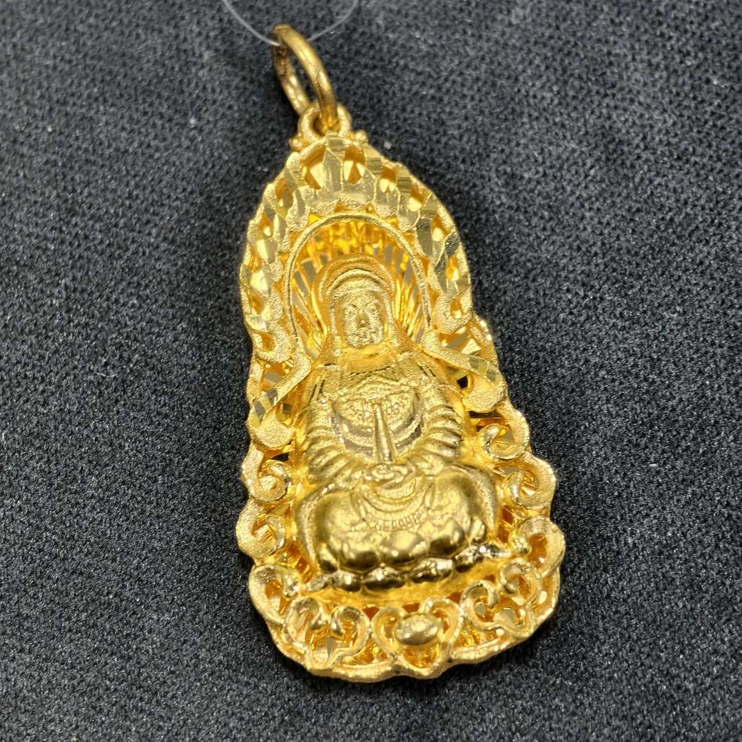 【周老板】足金保平安观音吊坠