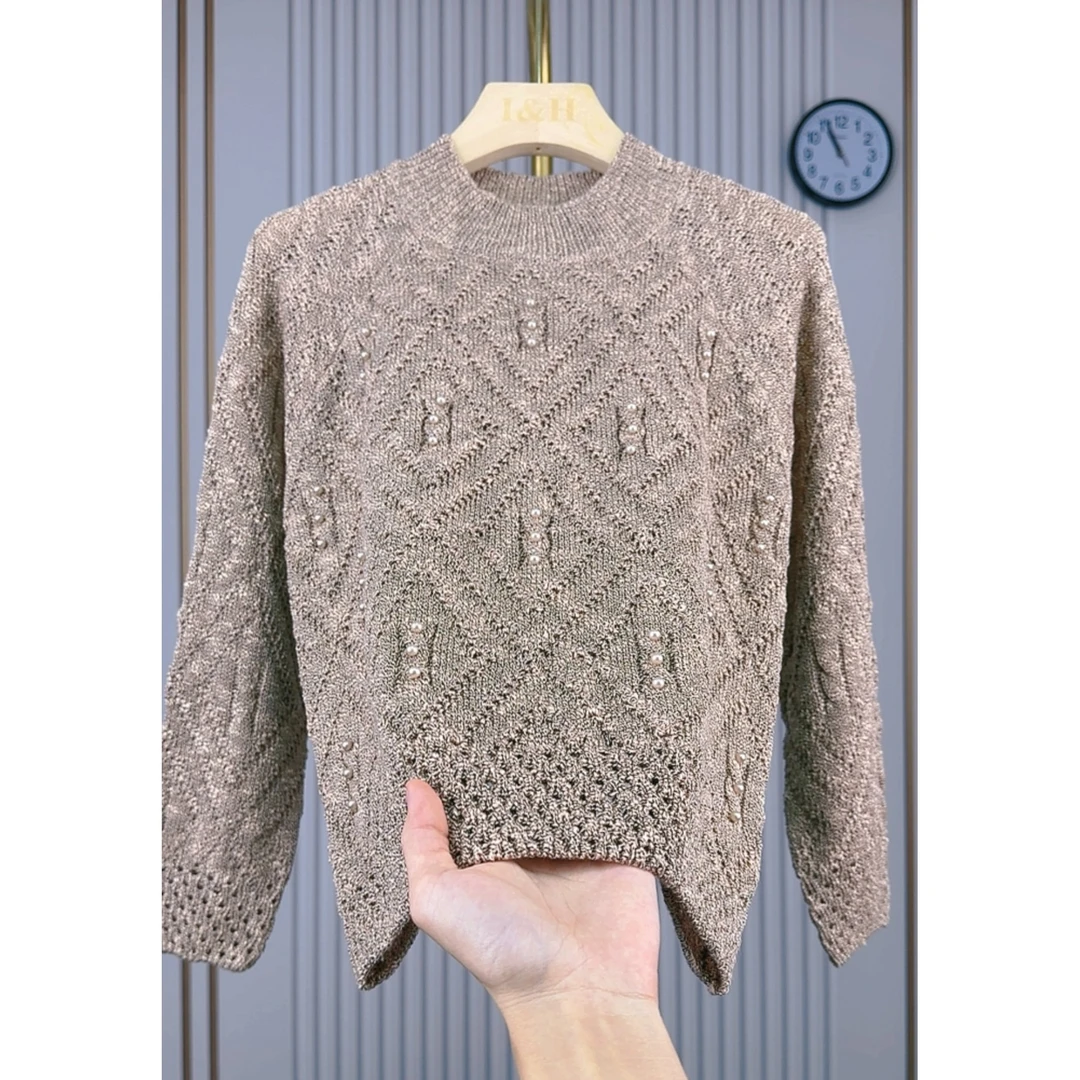 2025早春新款气质套头打底衫减龄长袖上衣提花显瘦圆领针织衫8416