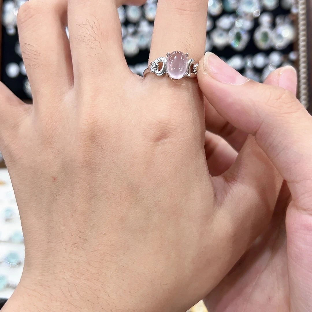 蛇纹石玉银S925镀金镶嵌戒指