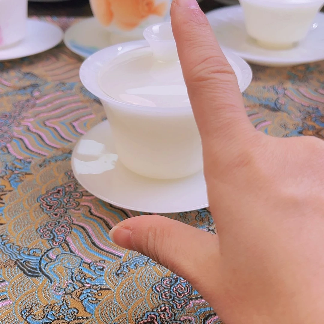盖碗瓷@*丁精品皙白玉瓷中马蹄盖碗