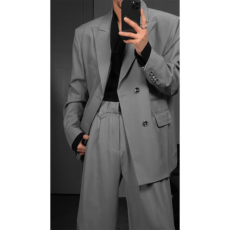 龙叨叨 高定设计款西服套装简约高级感西装外套阔腿直筒拖地西裤