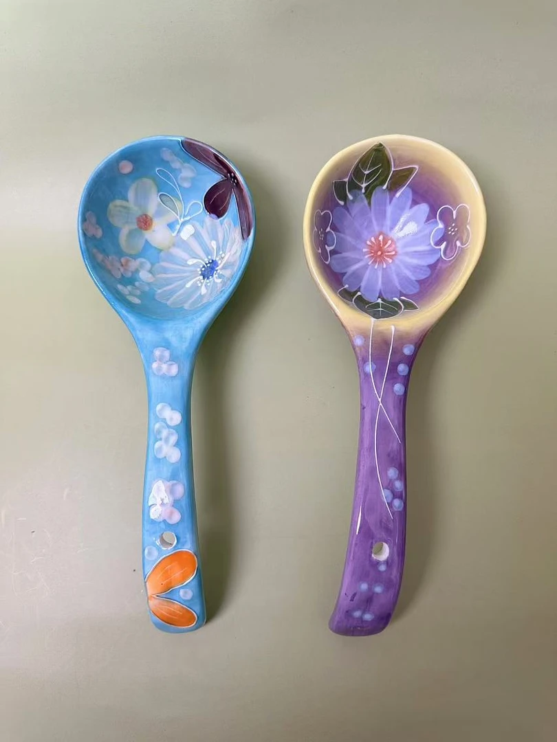 【一起淘儿】C33#一缕+半夏 2大勺 濑户烧 手绘 陶瓷 汤勺精致日式