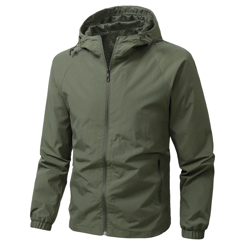 收口袖连帽透气免烫男式薄款夹克春秋男子休闲户外运动上衣外套潮