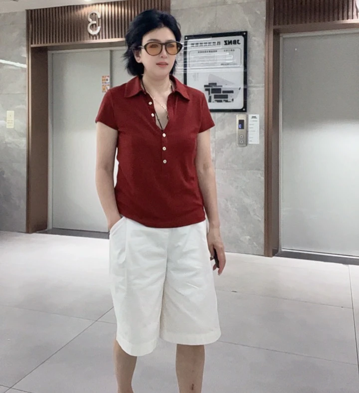 婷姐【北岛情书】2025夏季新品桑蚕丝POLO领休闲T恤时尚透气短袖