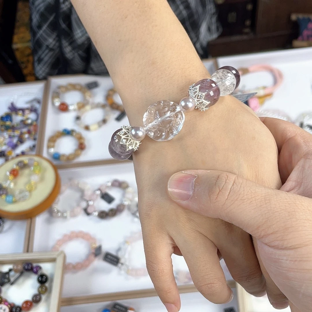 水晶手链银S925镀金镶嵌