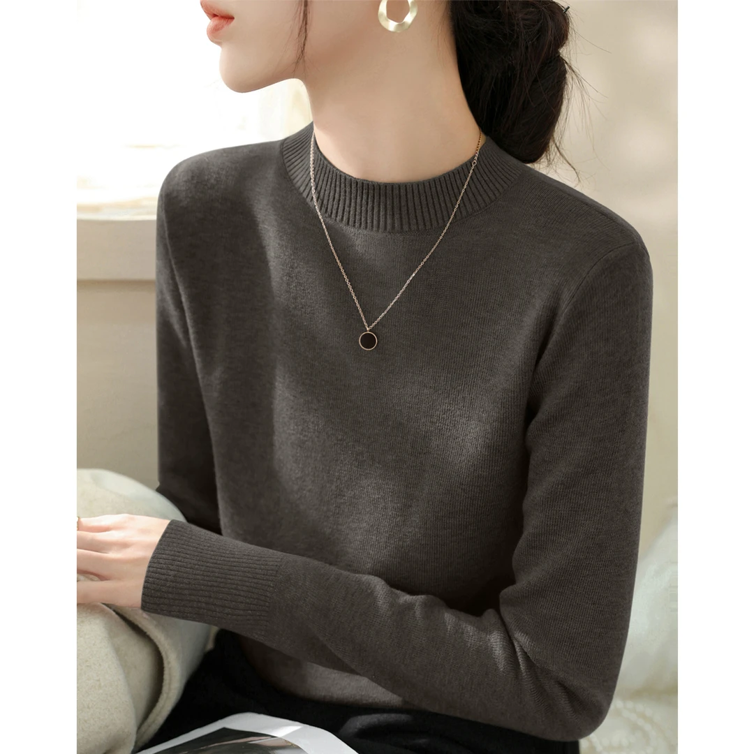 冬季时尚半高圆领加厚款长袖宽松针织衫女高级感百搭毛衣打底内搭