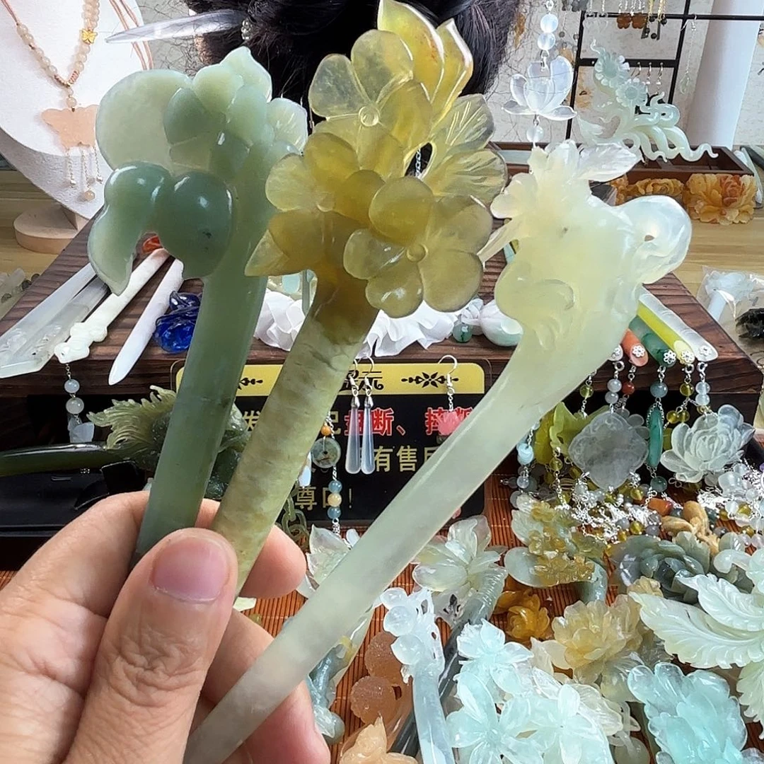 合金蛇纹石玉发饰一支价格
