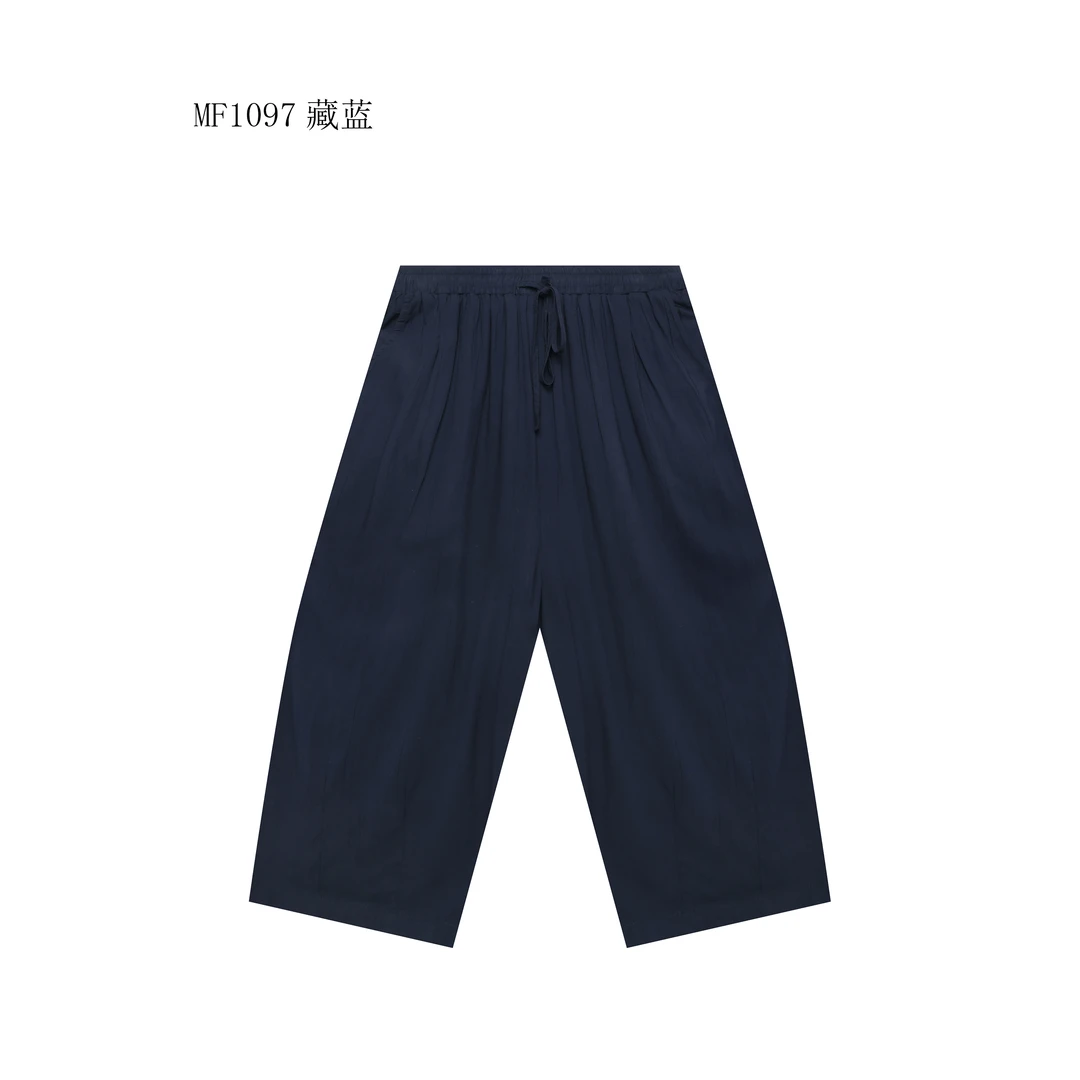 【麻訪家】MF1097藏蓝复古文艺双层宽松舒适百搭休闲裤