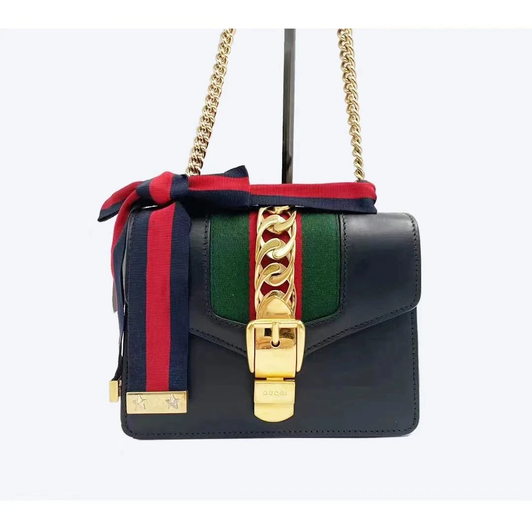 95新 GUCCI/古驰 黑色sylvie小号单肩斜挎包