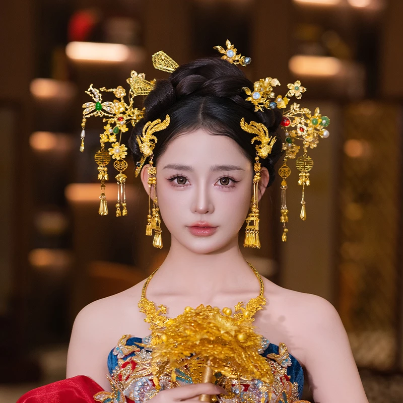 合金婚庆饰品 中式新娘奢华金色流苏步摇发簪古风汉服发饰MT2527