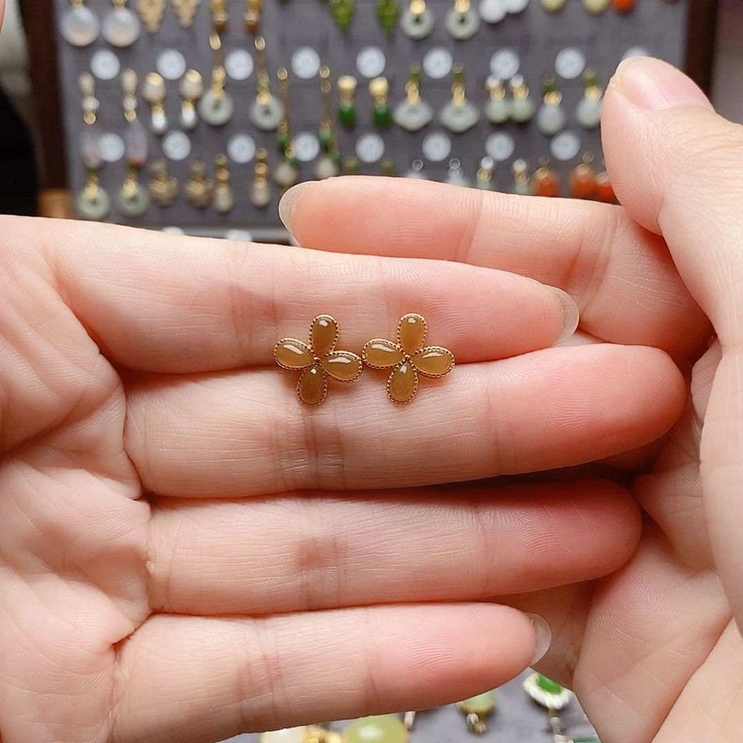 银S925镶嵌和田玉耳饰