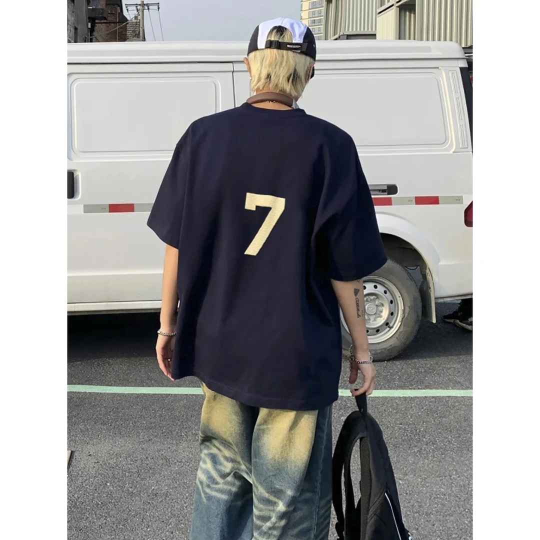 100%纯棉280克重磅短袖男女美式高街嘻哈7号半袖夏7字T恤小众百搭