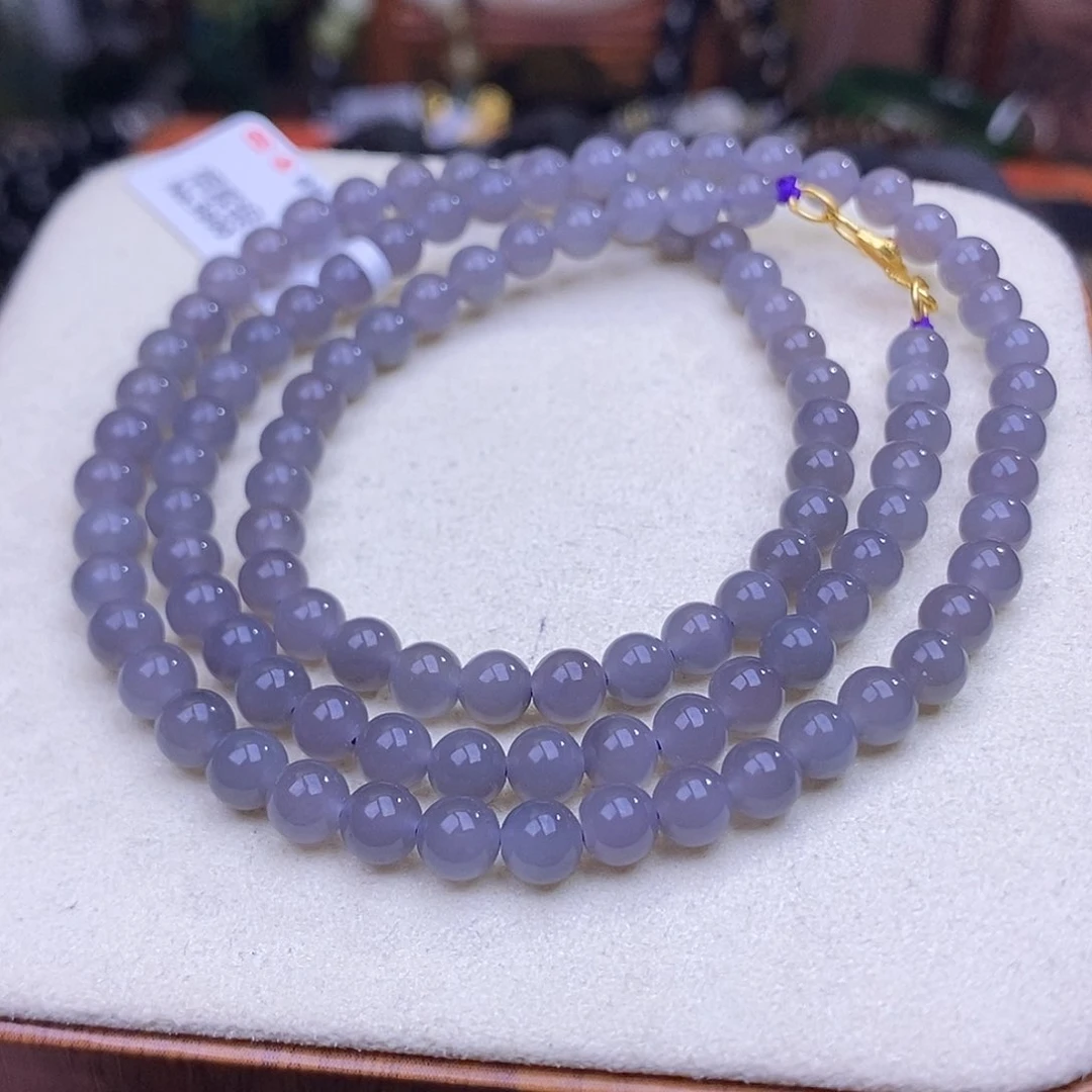 和田玉手镯未镶嵌浓烟紫冰底手串5,5mm