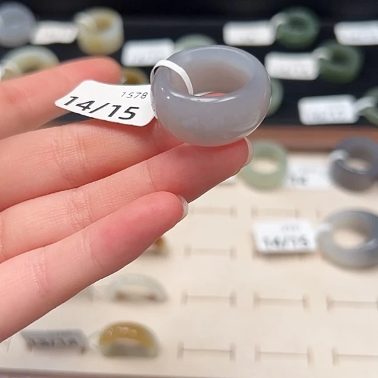 和田玉（糖玉）未镶嵌戒指1578 烟紫 港14/15