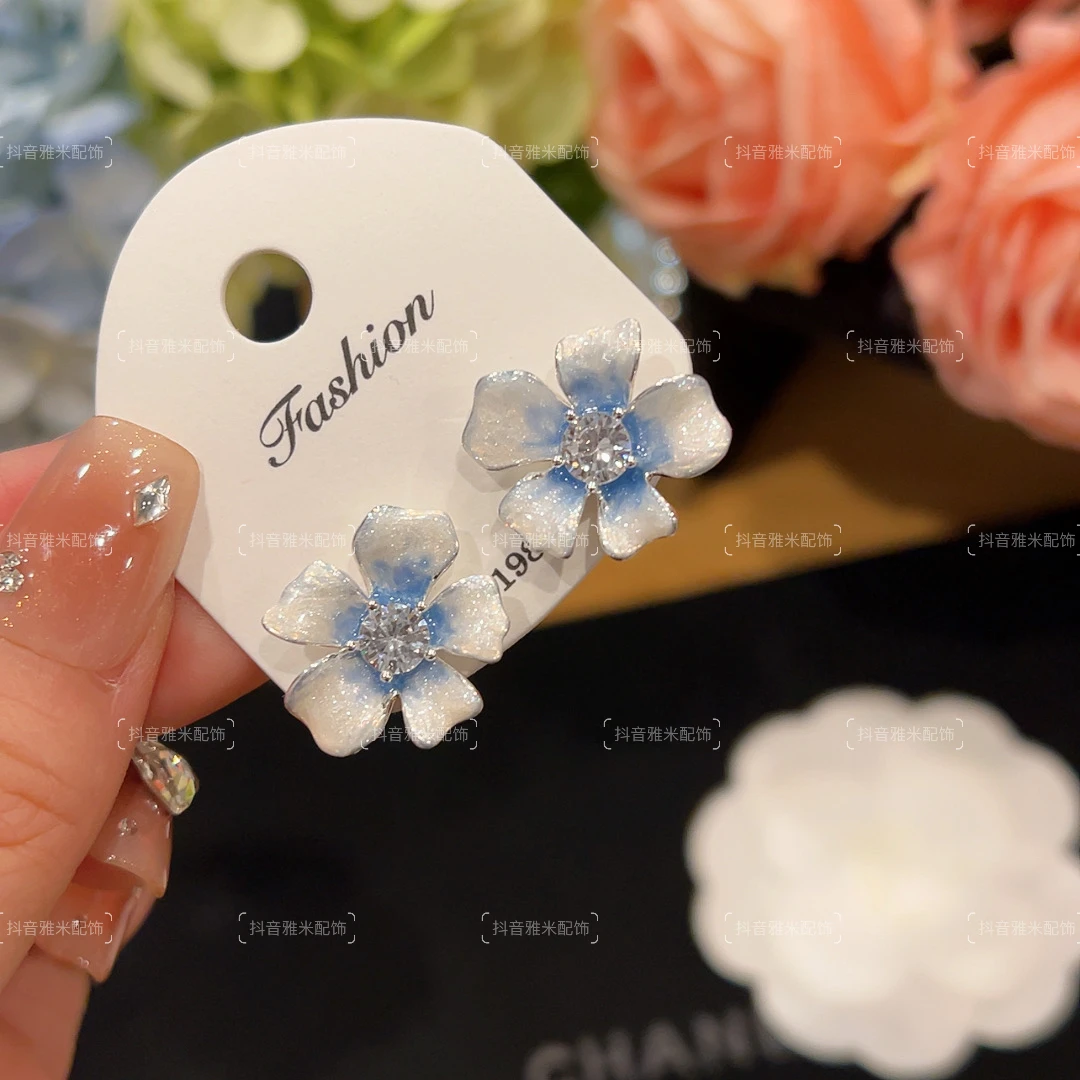 铜合金锆石耳饰 【雅米】樱花镶钻耳环少女超仙气质甜美精致小众