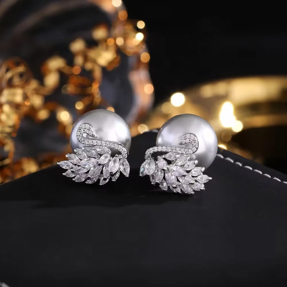 铜合金耳饰 《货号6102》 天鹅双戴耳环