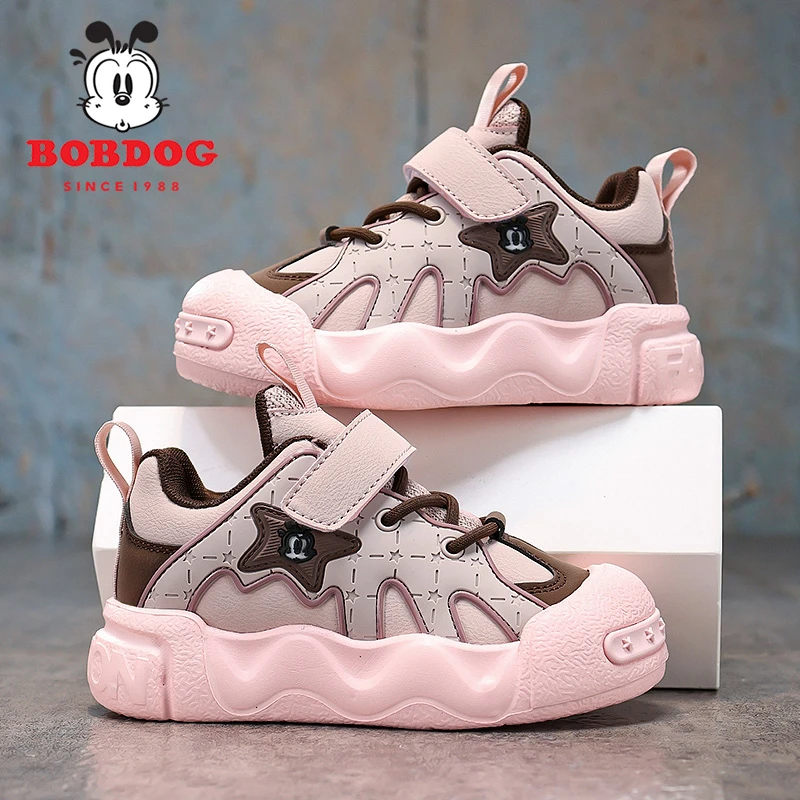 巴布豆女童运动鞋皮面防水2025春秋新款时尚百搭户外防滑儿童鞋子