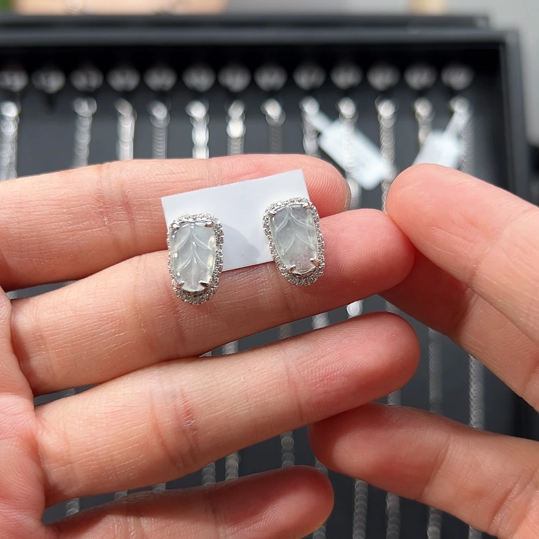 翡翠耳饰银S925镶嵌不*8888