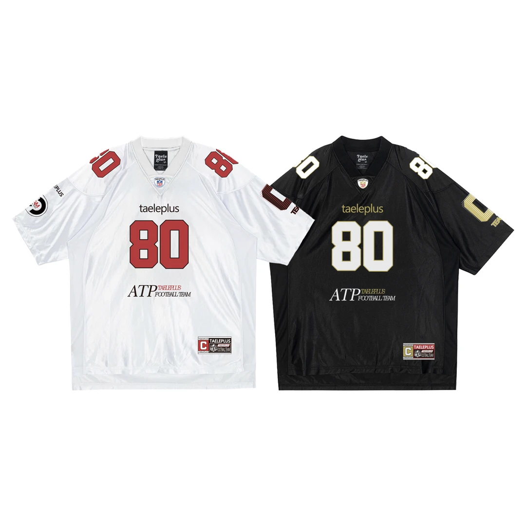 苏格拉底研究所 美式街头oversize宽松V领拼接撞色印花球衣T恤