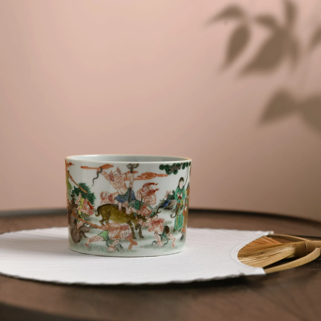 盛古珍玩五彩二郎搜山杯 景德镇手工手绘茶具容量280ml