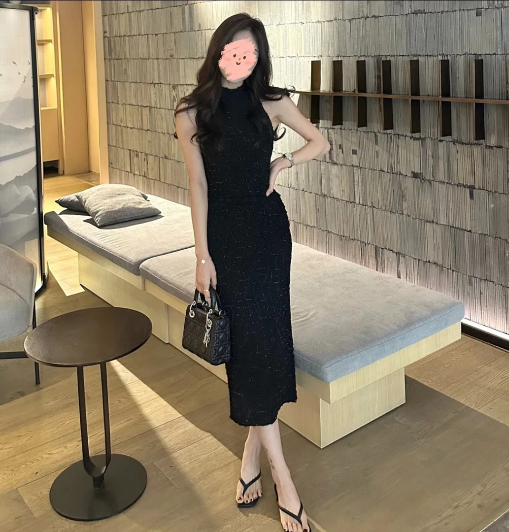 无袖背心黑色法式高级感连衣裙2025夏季新款性感辣妹长裙裙子女装