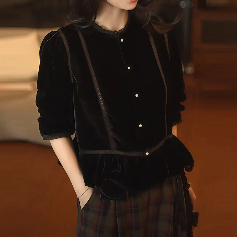 圆领秋季时髦漂亮衬衫2025年新款百搭气质休闲风女装洋气减龄上衣