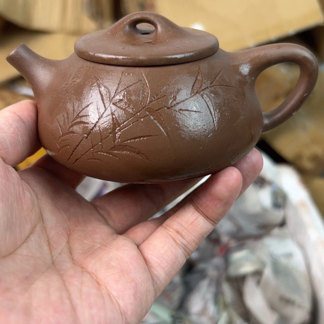 茶壶紫砂底槽清刻绘景舟石瓢